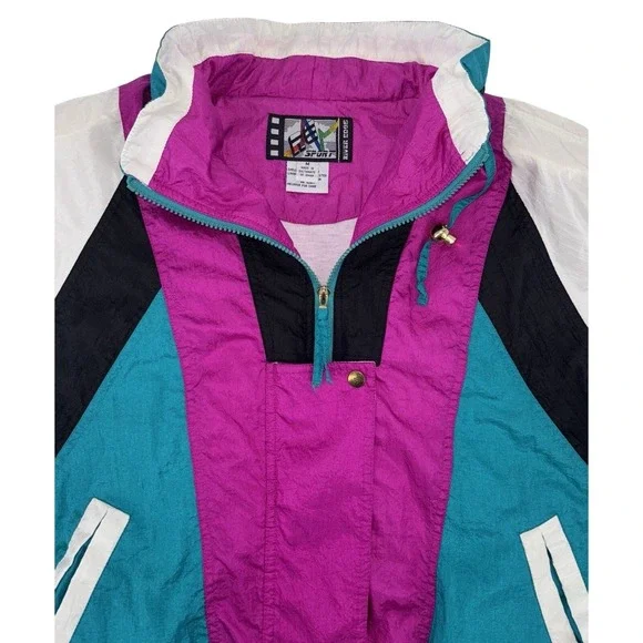 VTG River Edge Sport Women's Windbreaker Medium Multicolor Full Zip 80's 90's - Picture 4 of 13